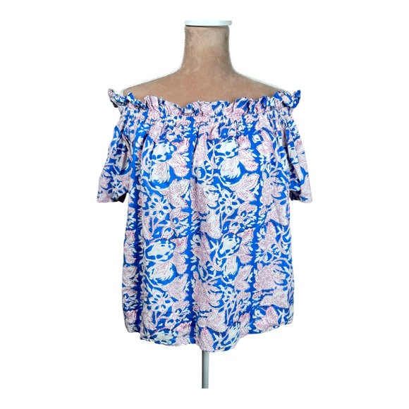 Holly Shae Design Kate Blouse Blue Red Off Shoulder Floral Top Boho (Orig. $188) - Picture 2 of 11